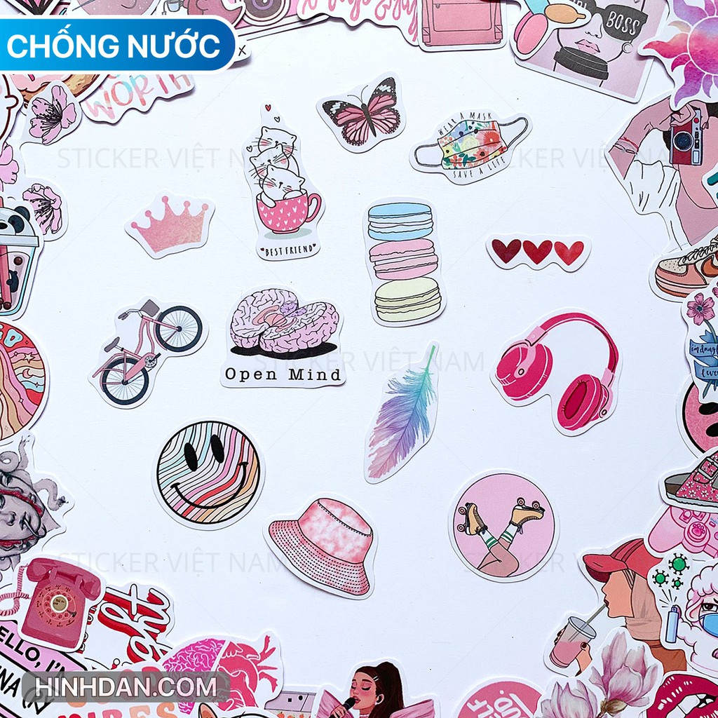 Sticker Dark Pink - HỒNG DỄ THƯƠNG chống nước chống nắng dán trang trí nón bảo hiểm đàn guitar laptop vali