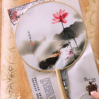 Quạt tròn múa cổ trang Trung Quốc cầm tay cán gỗ xinh xắn, giá rẻ thêu 2 mặt cosplay Hán Phục