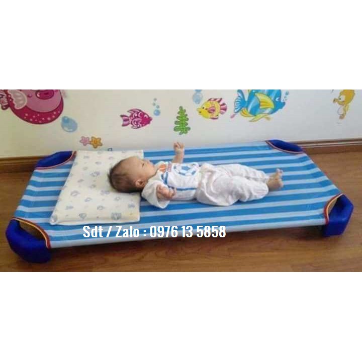 Giường Lưới Mầm Non Thoáng Mát Có 2 Thanh Đỡ An Toàn Cho Bé 120x60x10cm