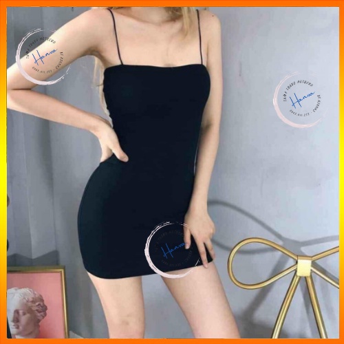 Váy 2 Dây Sợi Bún Dáng Ngắn Ôm Body Chất Thun Co Dãn Sexy Quyến Rũ 2 Màu Đen, Trắng Hanva