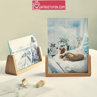 Khung ảnh gỗ óc chó nâu 7 inch để bàn hình chữ U dáng đứng/ ngang mặt kính mica