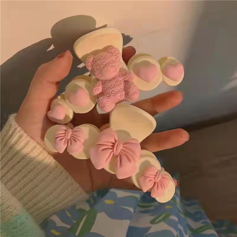 Kẹp tóc nhựa hình nơ trái đào màu hồng ngọt ngào nữ tính phong cách Nhật Bản Hàn Quốc