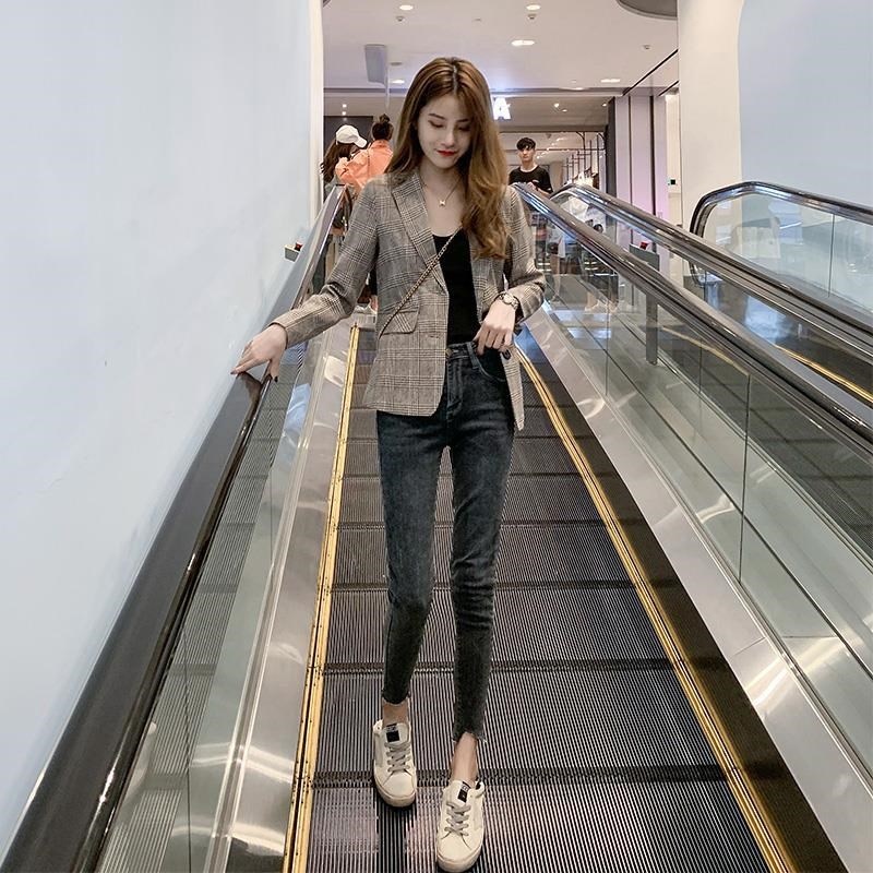 Áo Blazer Kẻ Caro Size XS Nữ Dài Tay Phong Cách Hàn Quốc