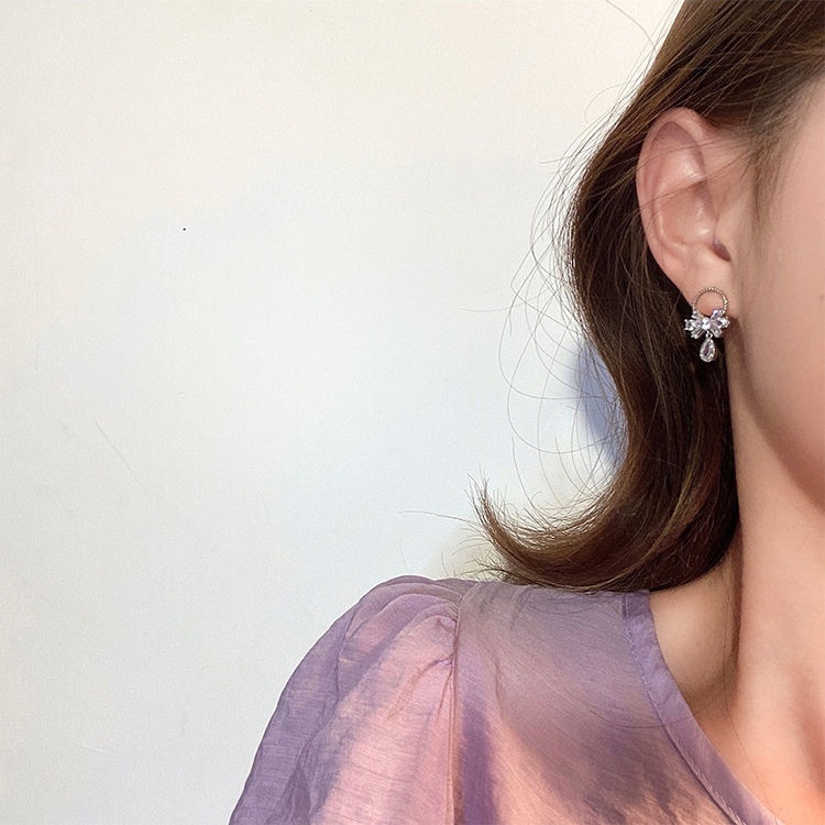 【Kifli】 Bông Tai Hình Nơ Đính Đá Cao Cấp Thời Trang Ngọt Ngào Dành Cho Nữ