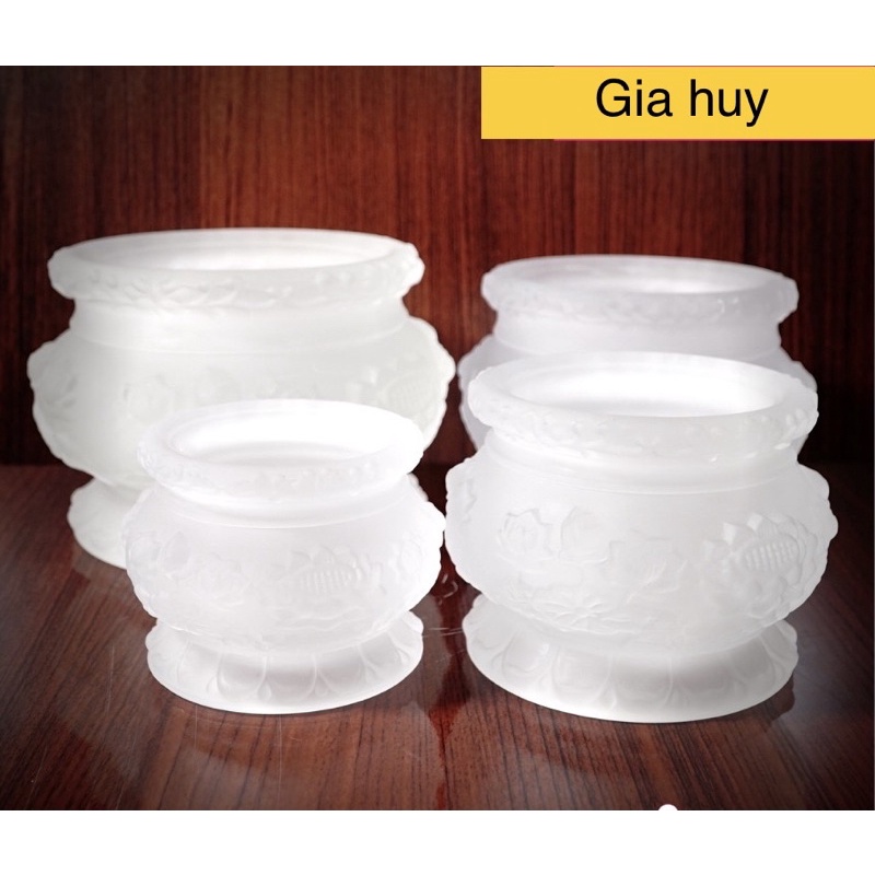 Bát Nhang Lưu Ly Trắng Mờ Sen Nở Cao Cấp