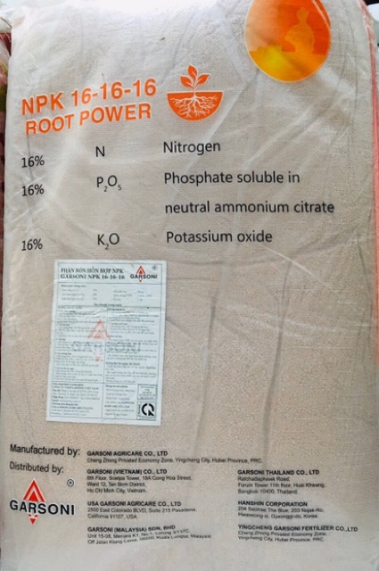Phân bón NPK 16-16-16 Garsoni tan nhanh trong nước gói 1kg