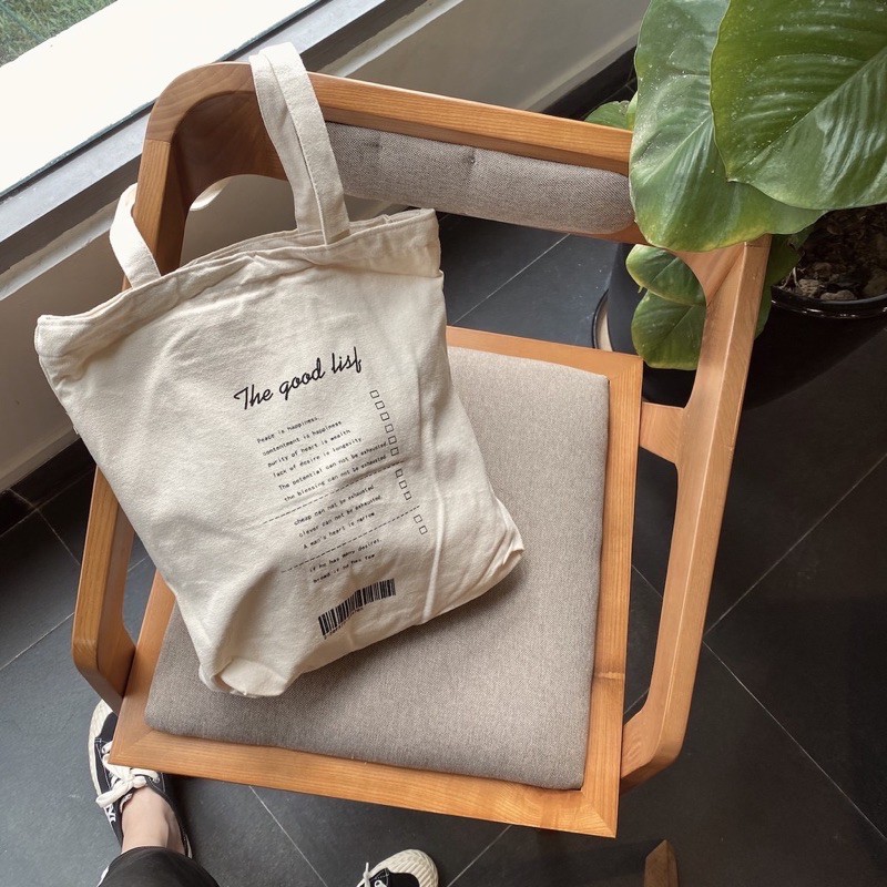 Túi Tote Vải Canvas Đeo Vai đựng đồ cỡ lớn đi học đi chơi The Goodlife (Có khoá miệng)