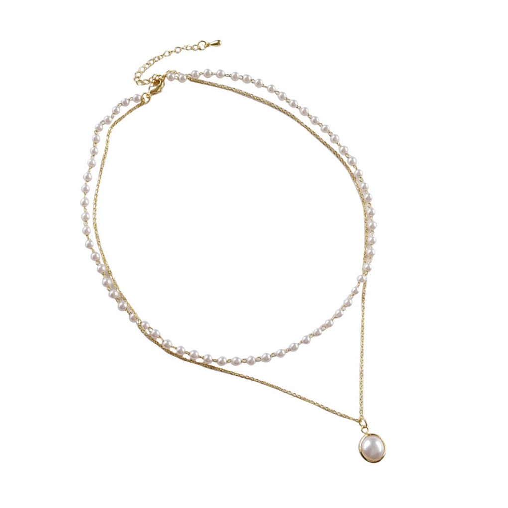 Dây Chuyền Hợp Kim 2 Lớp Đính Hạt Ngọc Trai Giả Xinh Xắn