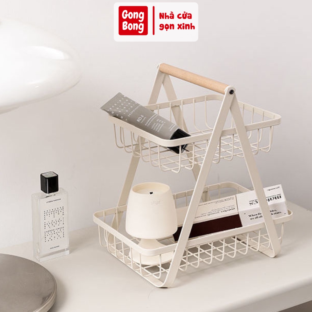 Kệ để đồ đa năng 2 tầng làm bằng sắt sơn tĩnh điện không gỉ cao cấp đựng đồ nhà bếp nhà tắm