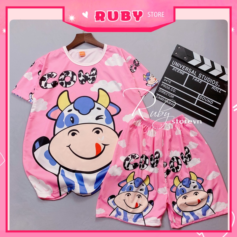 [Đồ bộ gia đình] Đồ bộ bé gái in hình bé dâu in hình bò sữa dễ thương chất thun mềm mát full size từ 5kg đến 70kg DBRBD