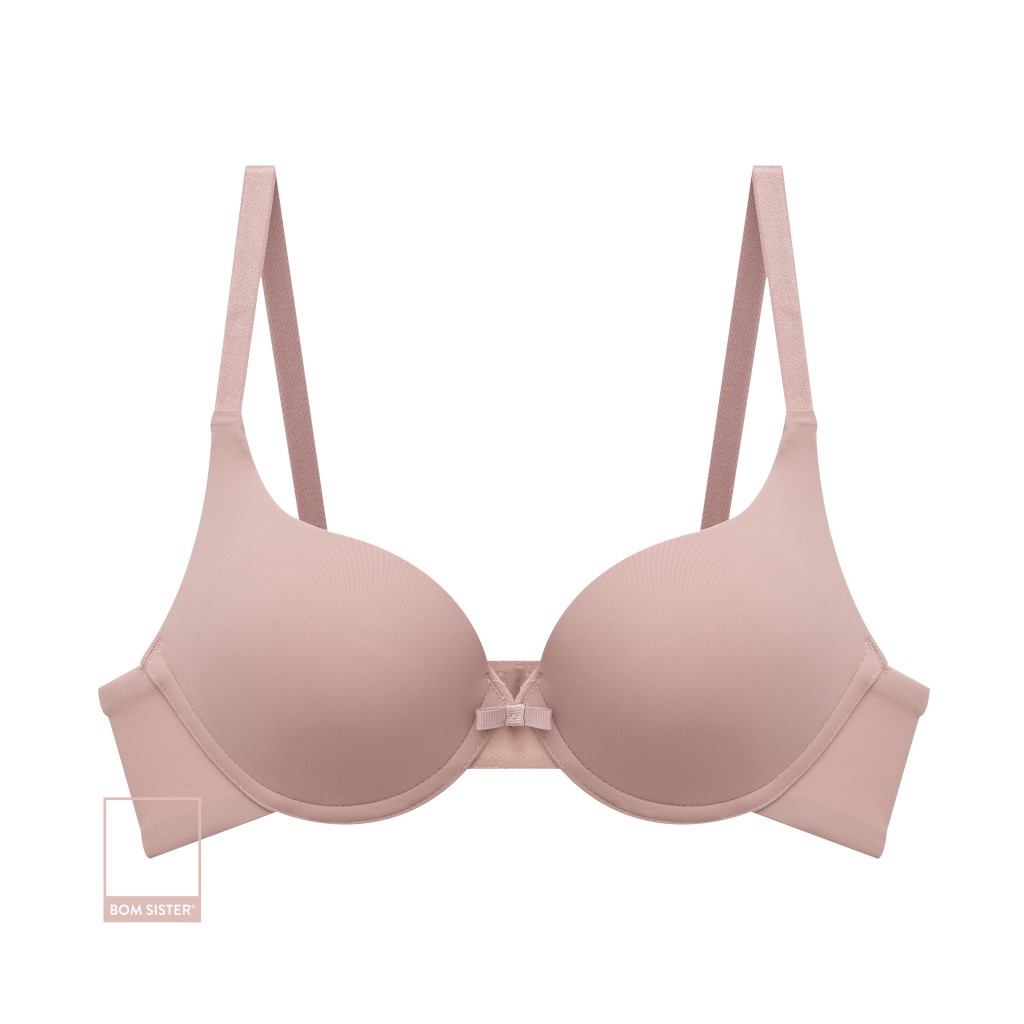 Áo lót mút vừa có gọng thun lạnh màu trơn dây áo liền đính nơ nâng ngực tự nhiên BOM SISTER LC2910