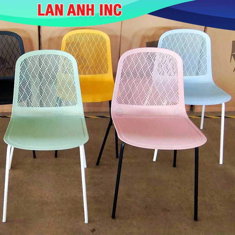 Ghế nhựa cafe văn phòng bàn ăn chân sắt tựa lưng cao đẹp eames LAGE22