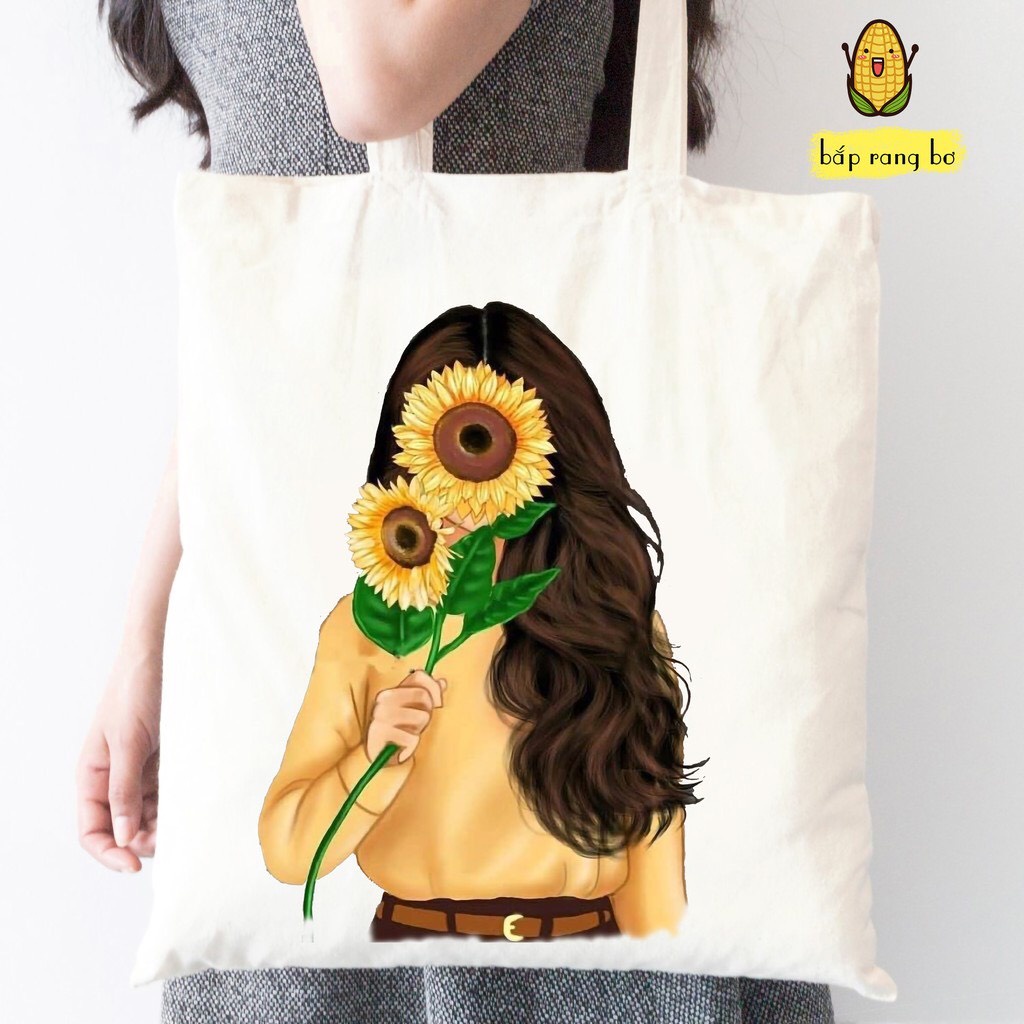 Túi Tote Túi Vải Canvas In Hình Hoa Hướng Dương Đi Chơi Đi Học Phong Cách Ulzzang Hàn Quốc MT0036