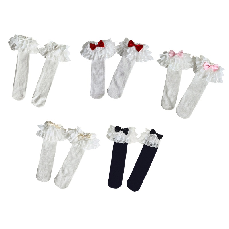Vớ Dài Qua Gối Nhiều Lớp Phối Ren Đính Nơ Phong Cách Lolita Dành Cho Bé Gái