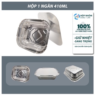 Set 50 hộp nhôm 1 ngăn 410 ml ( khay giấy bạc có nắp) - Chứng nhận VS ATTP - Đựng thực phẩm dùng 1 lần