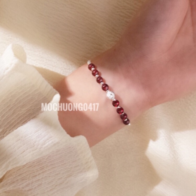 [GIÁ BUÔN] Vòng tay bạc S925/ lắc bạc phối hạt garnet - Hàng VIP loại 1 PH865