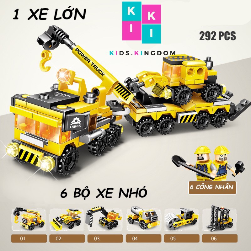 Bộ Lego Xe Cẩu Máy Xúc ( 6 Bộ Xe Nhỏ Ghép Thành 1 Bộ Xe Lớn )