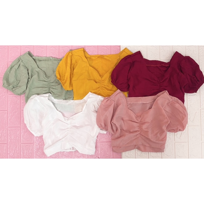 Áo croptop bo eo có chun nhún ở ngực, chất voan đẹp