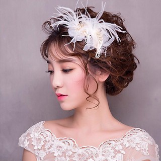Kẹp Tóc Hình Lông Vũ Đính Ngọc Trai Giả Màu Hồng Xinh Xắn Thời Trang Cho Cô Dâu