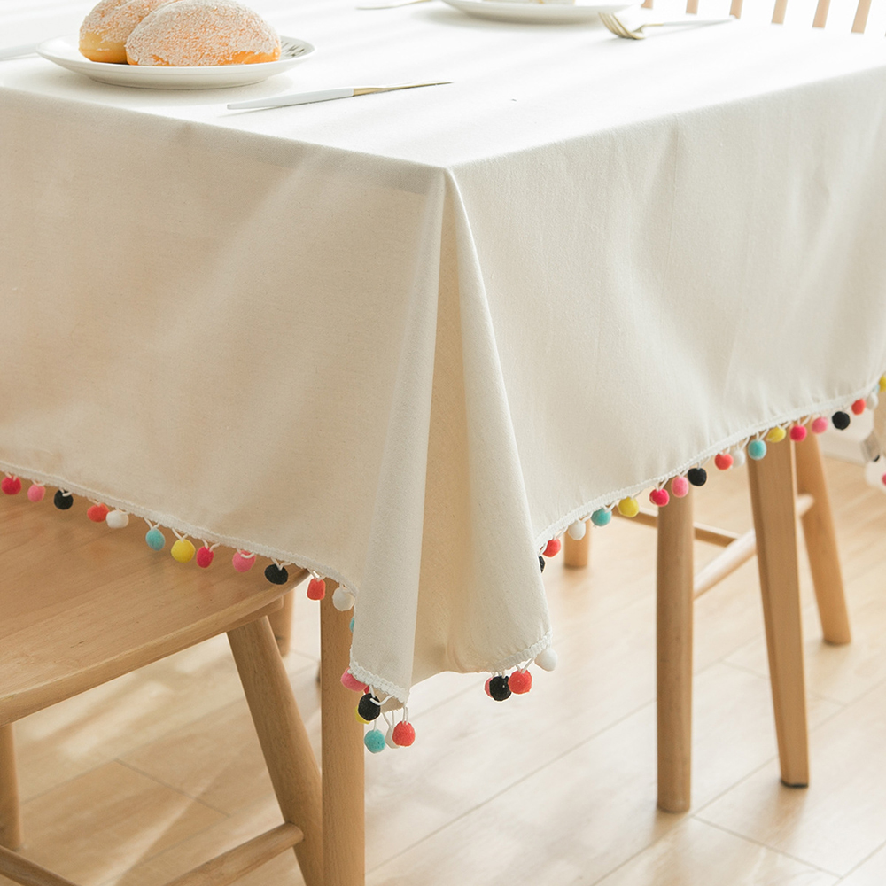 Khăn trải bàn bằng vải cotton và vải lanh trang trí với len bóng Rắn màu hình chữ nhật dày nhà bếp Bàn ăn Bàn tràKhăn trải bàn trang trí đẹp