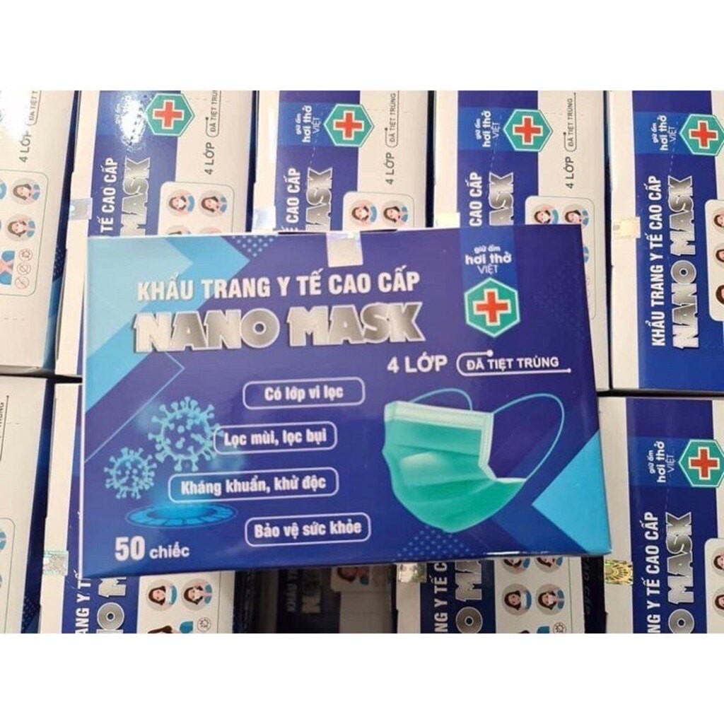 KHẨU TRANG Y TẾ CAO CẤP NANO MASK CHÍNH HÃNG HỘP 50 CHIẾC 4 LỚP DÀY DẶN, KHÁNG KHUẨN TỐT