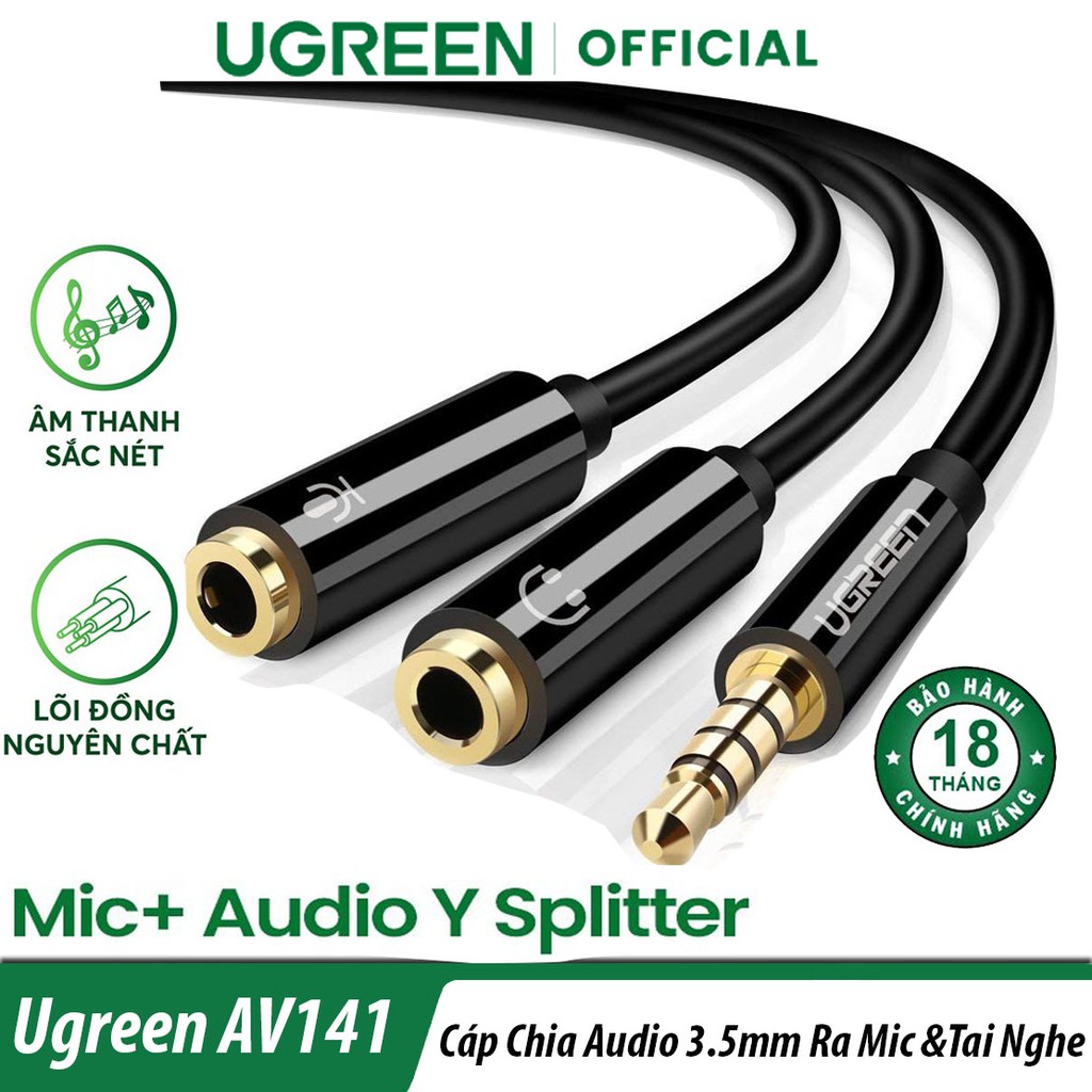 Cáp Chuyển Âm Thanh 3.5mm Sang Tai Nghe Và Mic Ugreen AV141 Chính Hãng