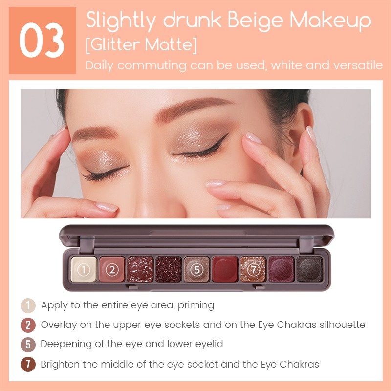 Bảng Phấn Mắt 9 Màu Lì Và Ánh Ngọc Trai Kết Hợp Trang Điểm Kháng Nước Và Lâu Trôi