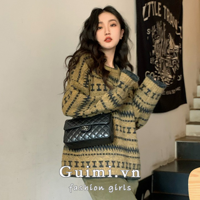 Áo sweater Dệt Kim Mềm Mại Dáng Rộng Kiểu vintage Thời Trang Thu Đông Cho Nữ