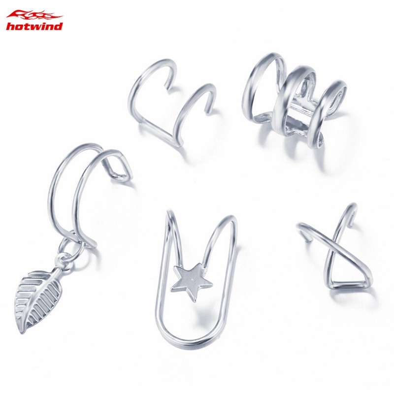 Set 5 khuyên tai rỗng dạng kẹp không xỏ thời trang nữ