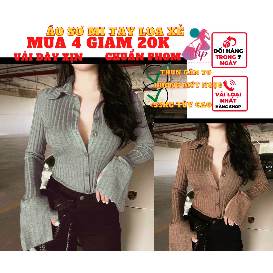 áo nữ tay dài loa ôm body thun gân đũa sang chảnh kiểu hàn quốc thời trang nữ - A128