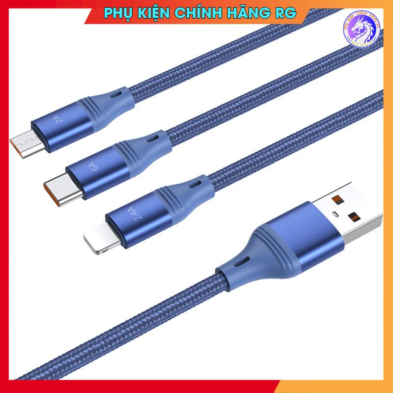 Cáp sạc nhanh và truyền dữ liệu 3 đầu 66W Hoco U104 hàng chính hãng bảo hành 12 tháng