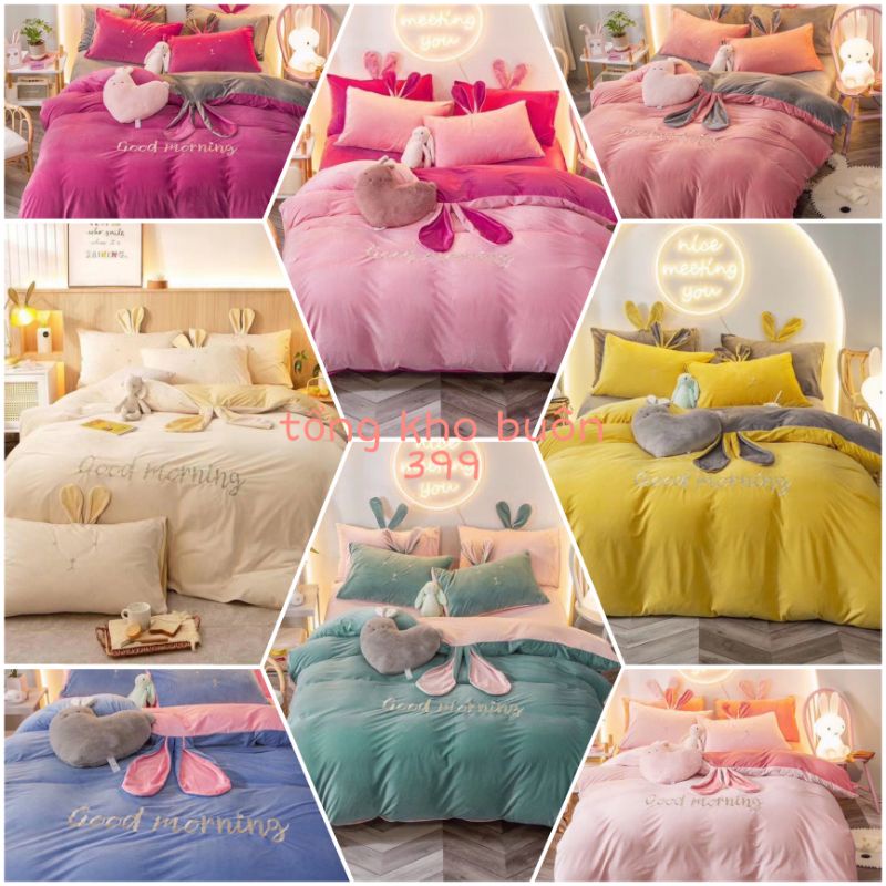 [GIÁ HỦY DIỆT] set (bộ) chăn ga gối 4 món nỉ nhung tai thỏ đẹp, chăn ga gối nệm, chăn, mền