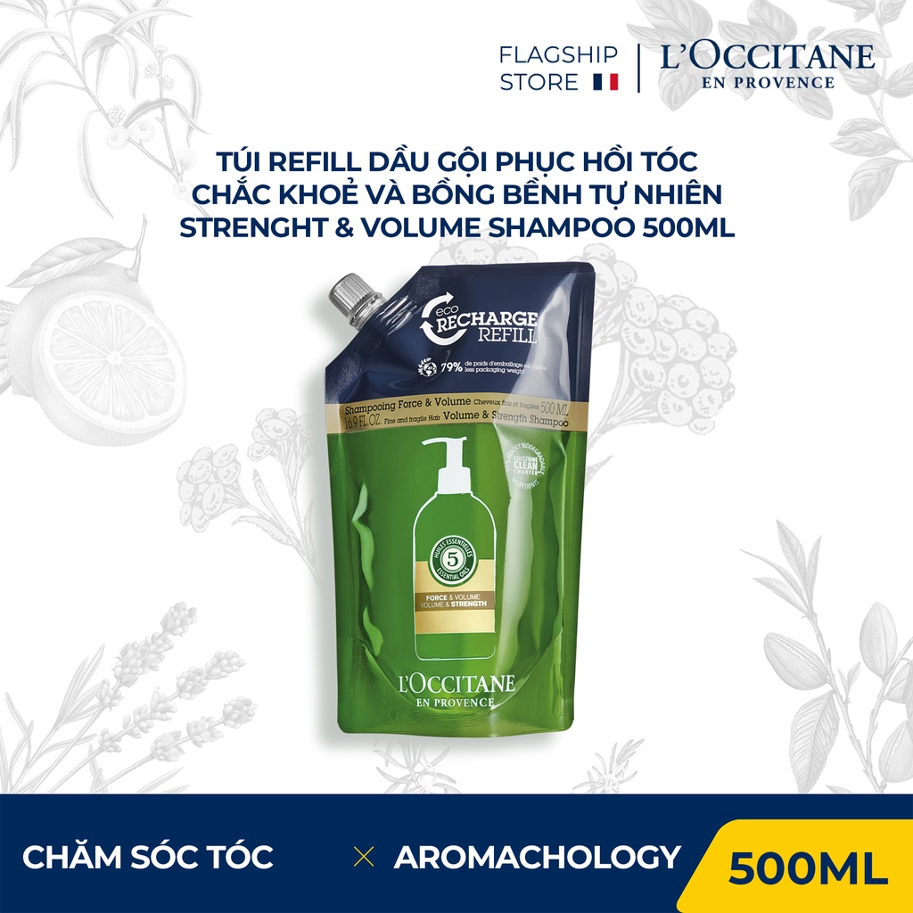 [TÚI REFILL] Dầu Gội Phục Hồi Tóc Chắc Khoẻ và Bồng Bềnh Tự Nhiên Strenght &amp;Volume 500ml L'Occitane