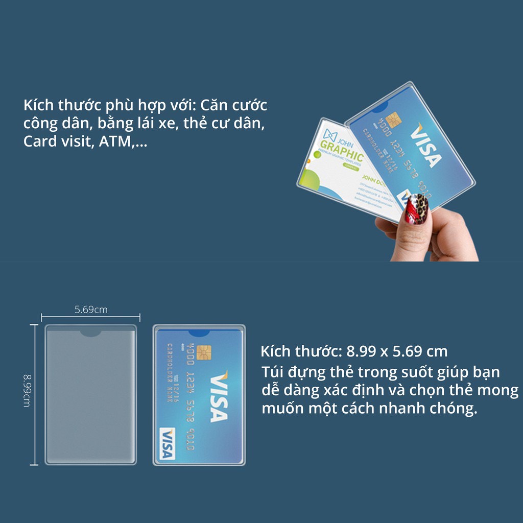 Vỏ bọc thẻ ATM CCCD thẻ học sinh bảo quản Card - Túi đựng căn cước trong suốt bảo quản thẻ 1 mặt nhám chống vân tay