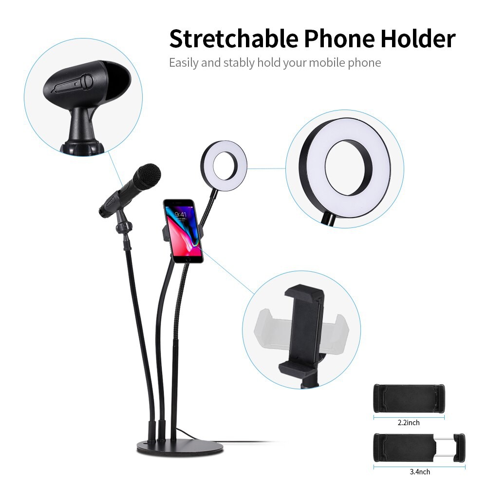 Đèn Led Livestream Để Bàn,  Có Giá Đỡ Micro, Kẹp Điện Thoại Livestream, Bán Hàng Online, Bảo Hành 3 Tháng