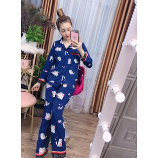 Đồ Bộ Mặc Nhà Pijama Họa Tiết Mèo Dễ Thương