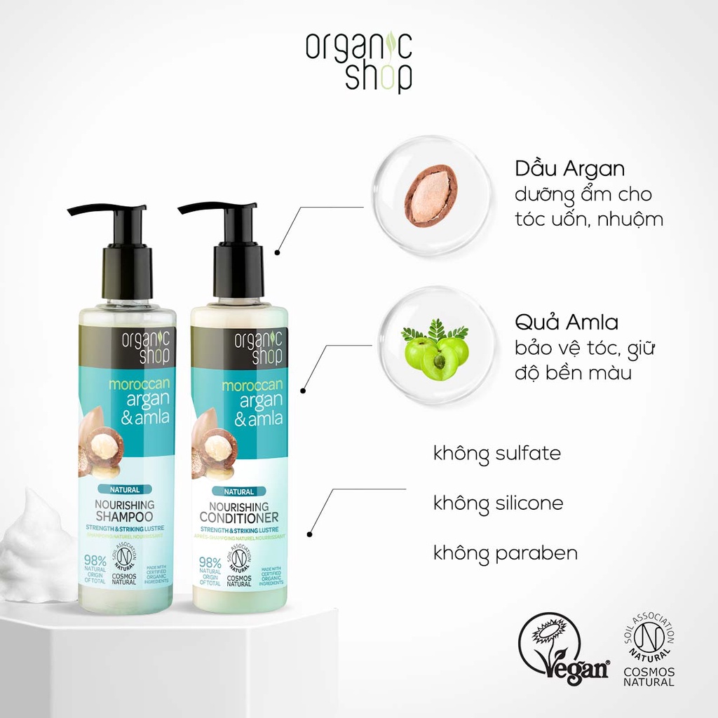 Combo Gội Xả (280mlx2) Và Kem Ủ Tóc (250ml) Nuôi Dưỡng ORGANIC SHOP Argan &amp; Amla