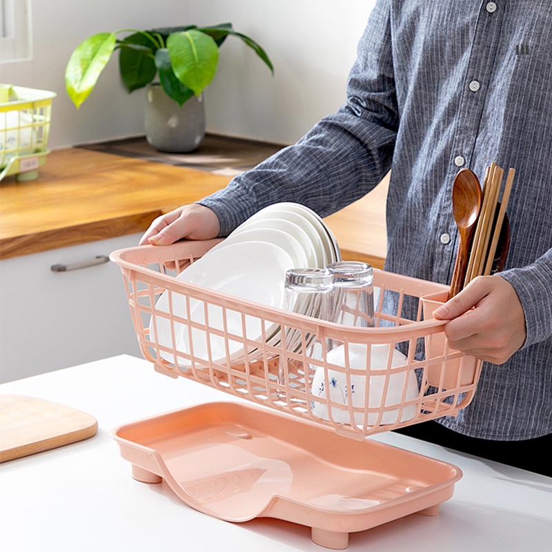 [Hàng Sẵn] Khay Kệ Rổ Úp Chén Bát Rổ Úp Chén Đĩa Dĩa Đũa Muỗng Có Khay Hứng Nước Tiện Lợi bằng nhựa chắc chắn【Utah054】