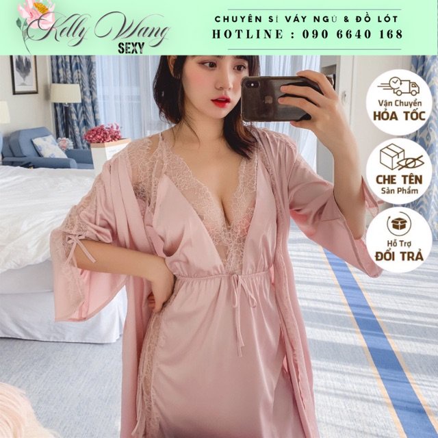 Sx 024-1 váy ngủ sexy kèm choàng - đồ ngủ lụa cao cấp -KellyWang