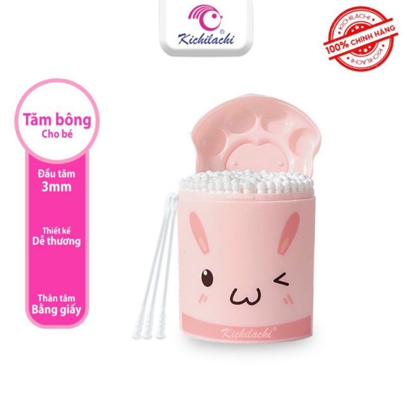 Heo Hồng - Hộp 200 Que Tăm Bông Vệ Sinh Cho Bé Kichi - 2 Đầu Đa Chức Năng Cho Bé Sơ Sinh Kichilachi