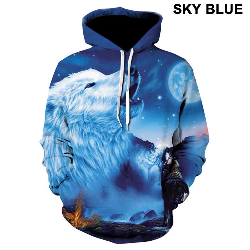 Áo Hoodie In Hình Sói 3D Thời Trang Thu Đông Cho Nam Nữ