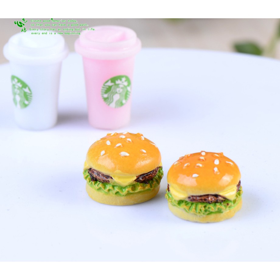 Combo 02 charm Mô hình bánh hamburger trang trí nhà búp bê, tiểu cảnh và bonsai