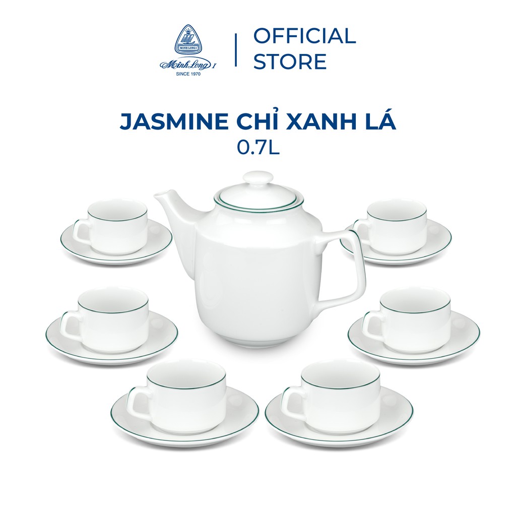 Bộ Ấm Chén Trà Sứ Minh Long 0,7 L - Jasmine - Chỉ Xanh Lá