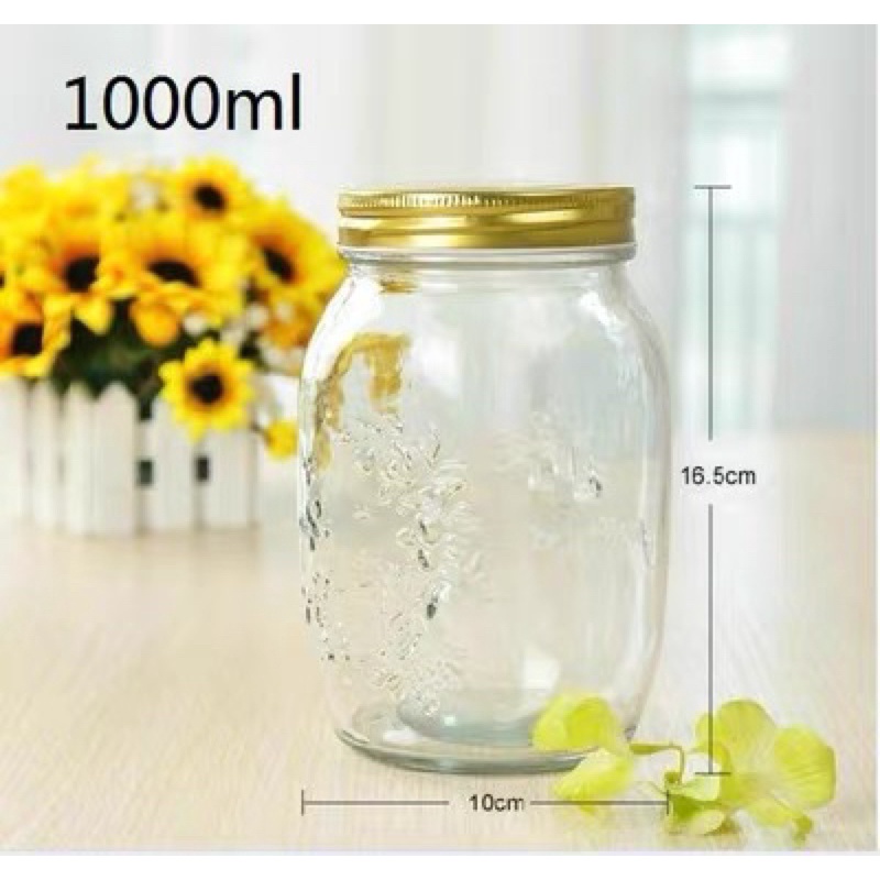 Hũ thủy tinh hoa rơi nắp nhôm 1000ml