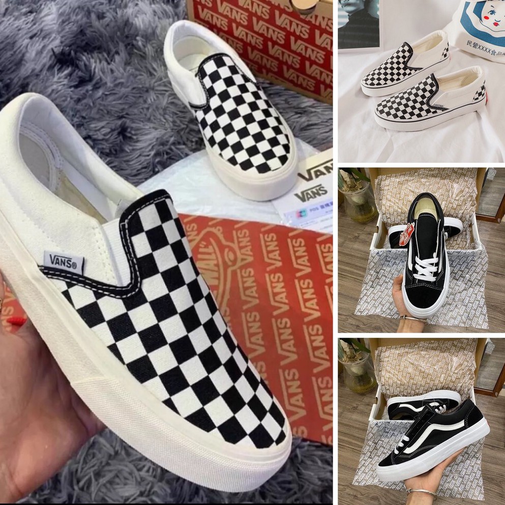 Giày 𝐕𝐀𝐍𝐒 Caro lười viền trắng, vans buộc giây ,giày thể thao nam nữ 2021 sezi 36_43 full box bill | BigBuy360 - bigbuy360.vn