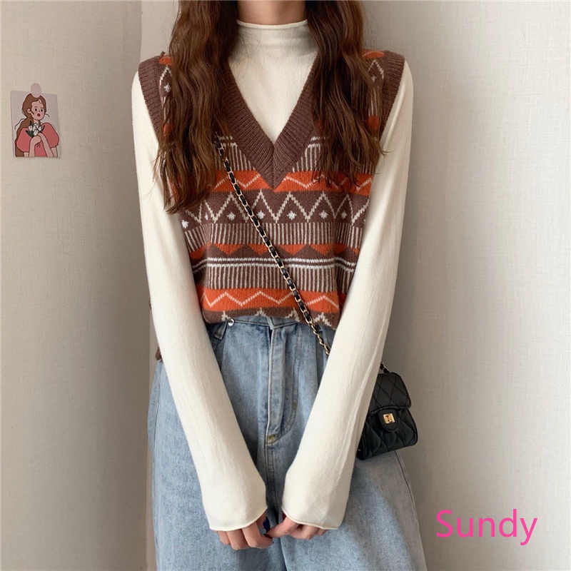 Áo len không tay cổ chữ v thời trang mùa thu dành cho nữ sinh