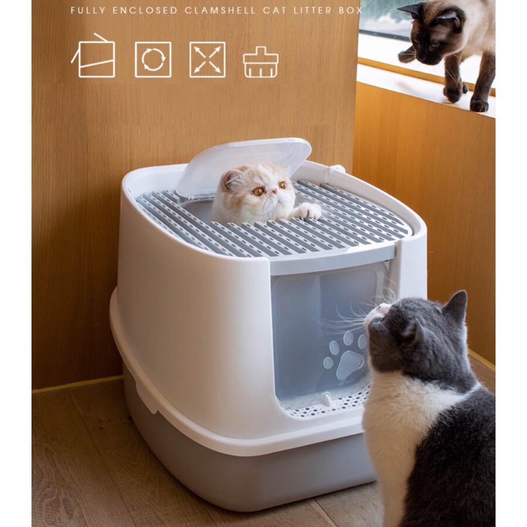 [Mẫu 2 cửa mới]Nhà vệ sinh cho mèo ngăn mùi chống văng cát 2 cửa thế hệ mới 2022 tặng kèm xẻng