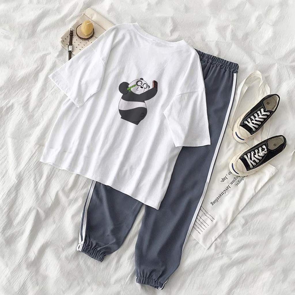 [FREESHIP-HÀNG LOẠI 1] Set Jogger Line Phối Thun Unisex We Bare Bears Gấu Trắng S40