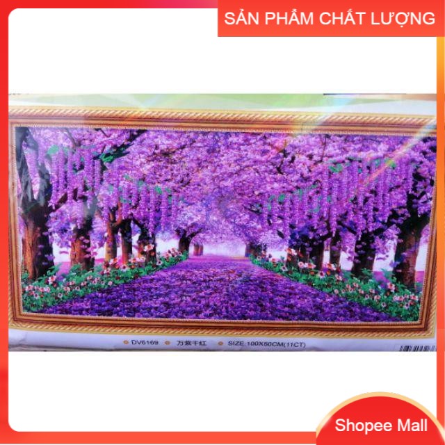 Tranh thêu chữ thập Con đường tình yêu màu tím DV6169 kích thước 100*50cm [Hàng có sẵn]