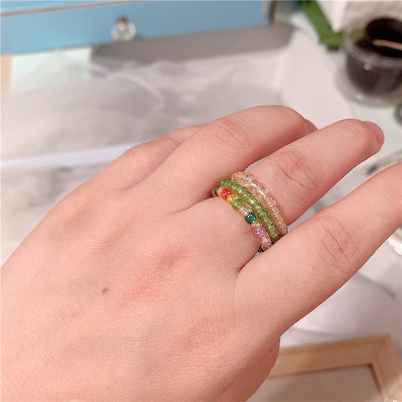 Nhẫn hạt cườm trơn hạt trong - Nhẫn Beaded Ring